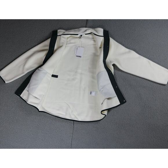 New Rains Coats Mens XL White Heavy Long Fleece Jacket Fossil Button Pockets - Picture 12 of 14